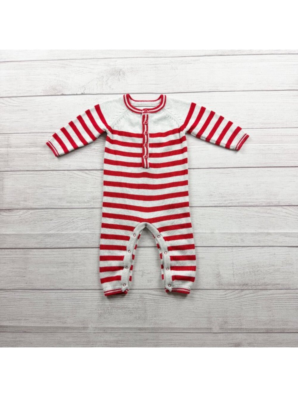 Cat & Jack Baby Knit Striped One Piece Buttoned Romper Red 6-9 Months